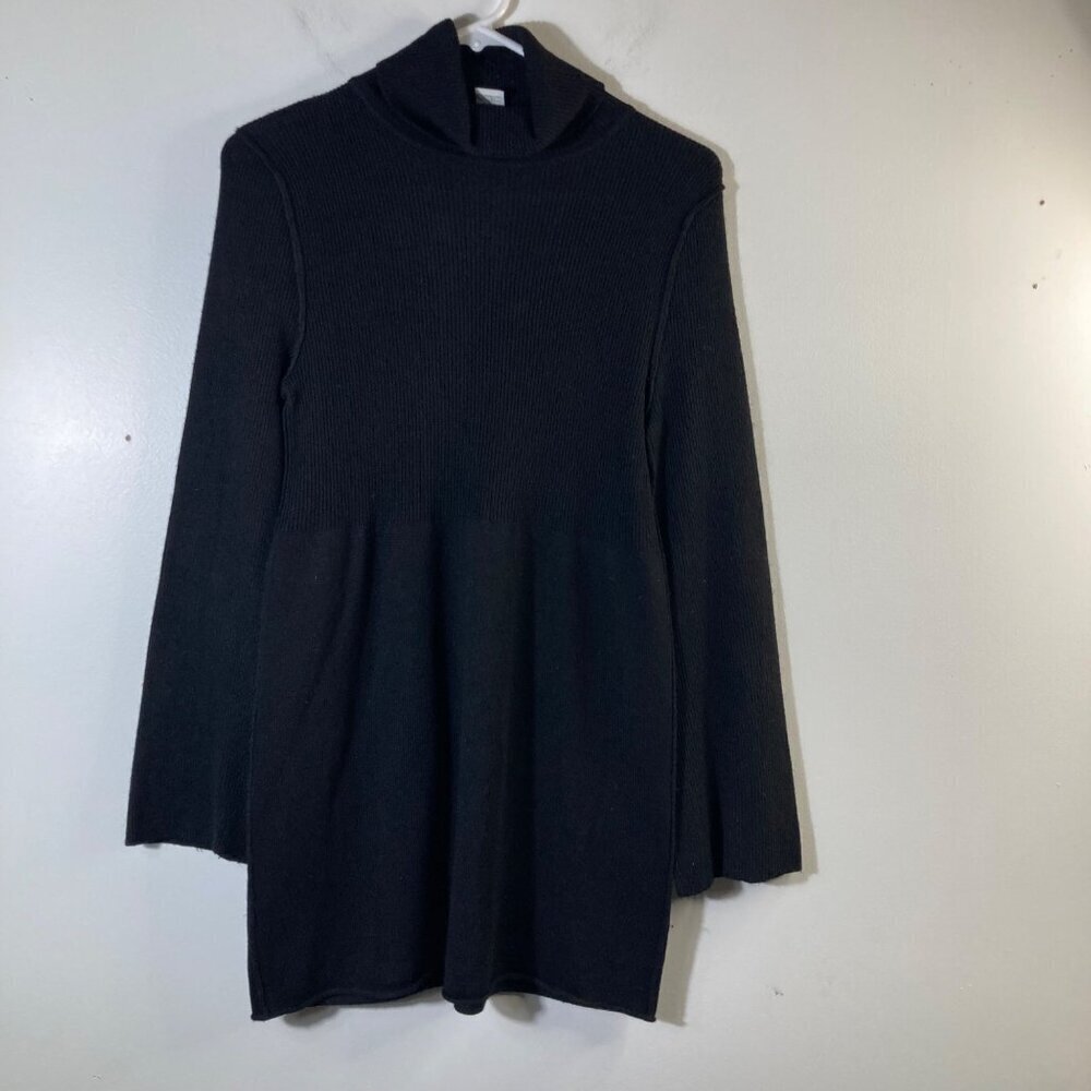 Womens Soft Surroundings Silk Cashmere Knit Sweater Dress Bell Sleeve Black S